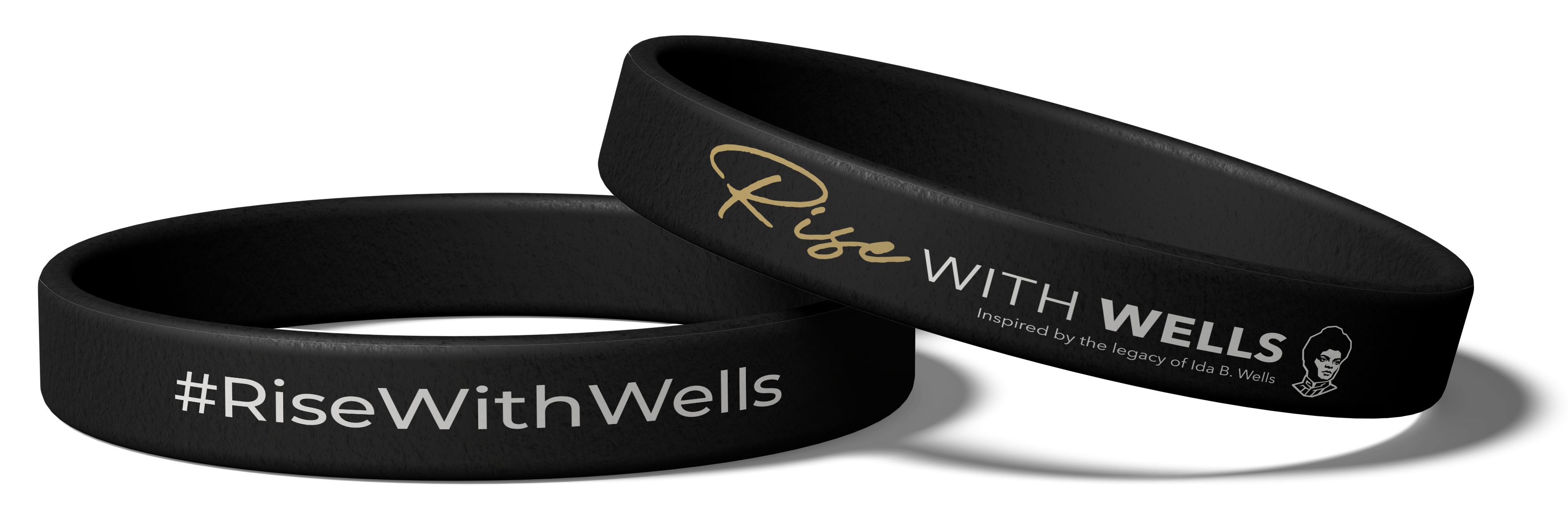Rise With Wells black silicone wristbands