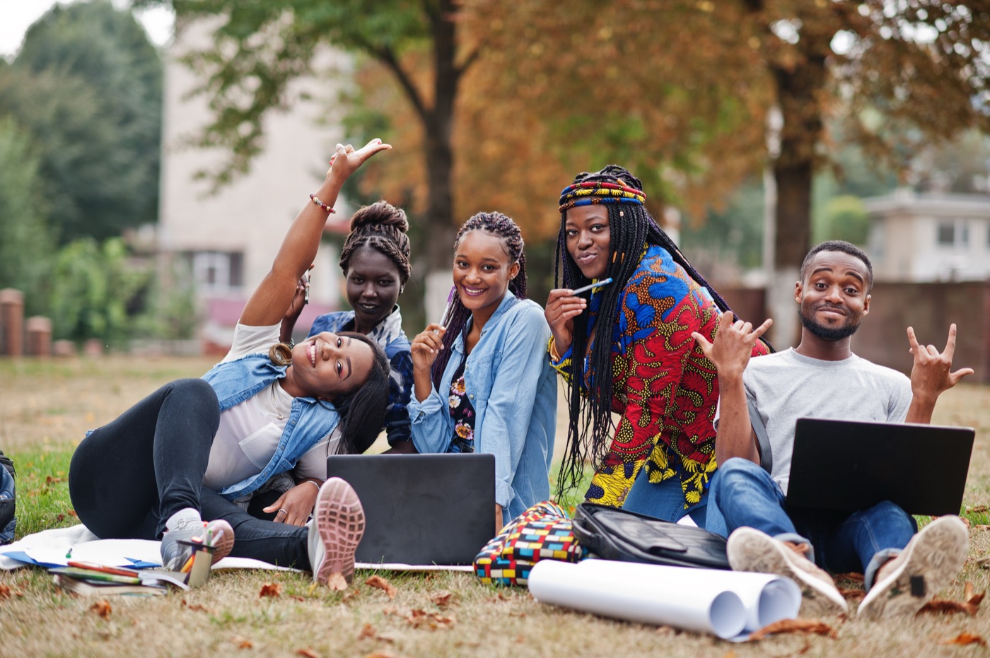 Black college students together on campus